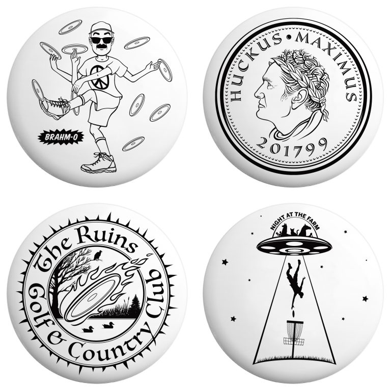 Various illustrations for disc golf mini discs